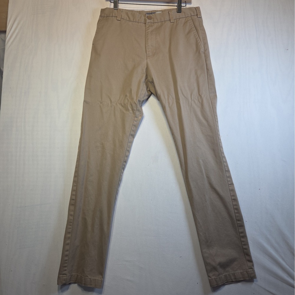 IZOD American Chino Mens 32x30 Slim Fit Khaki Tan Pants 100% Cotton Flat Front